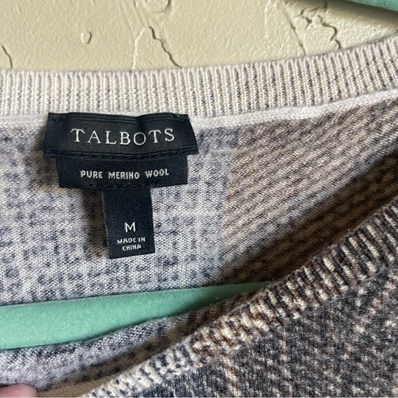 Talbots GREY COLOUR BLOCK WITH PAISLEY Wool CREW NECK - Picture 5 of 7